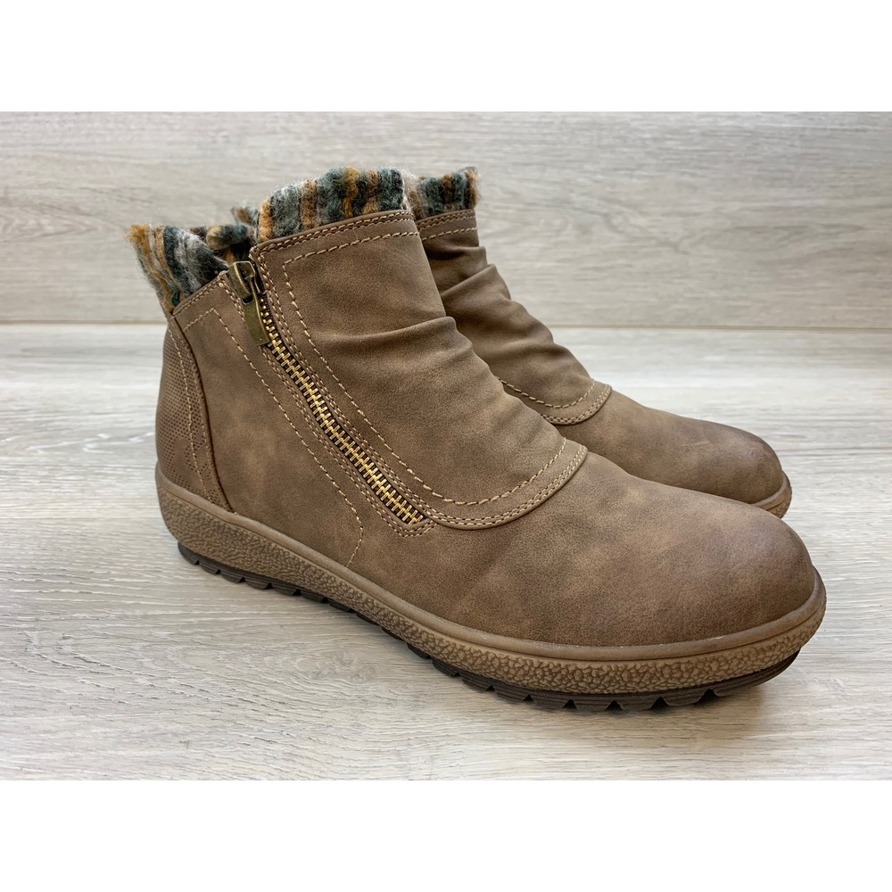 Patrizia by Spring Step Brown Ruched Ankle Boots Knit Trim Size 9 Women's